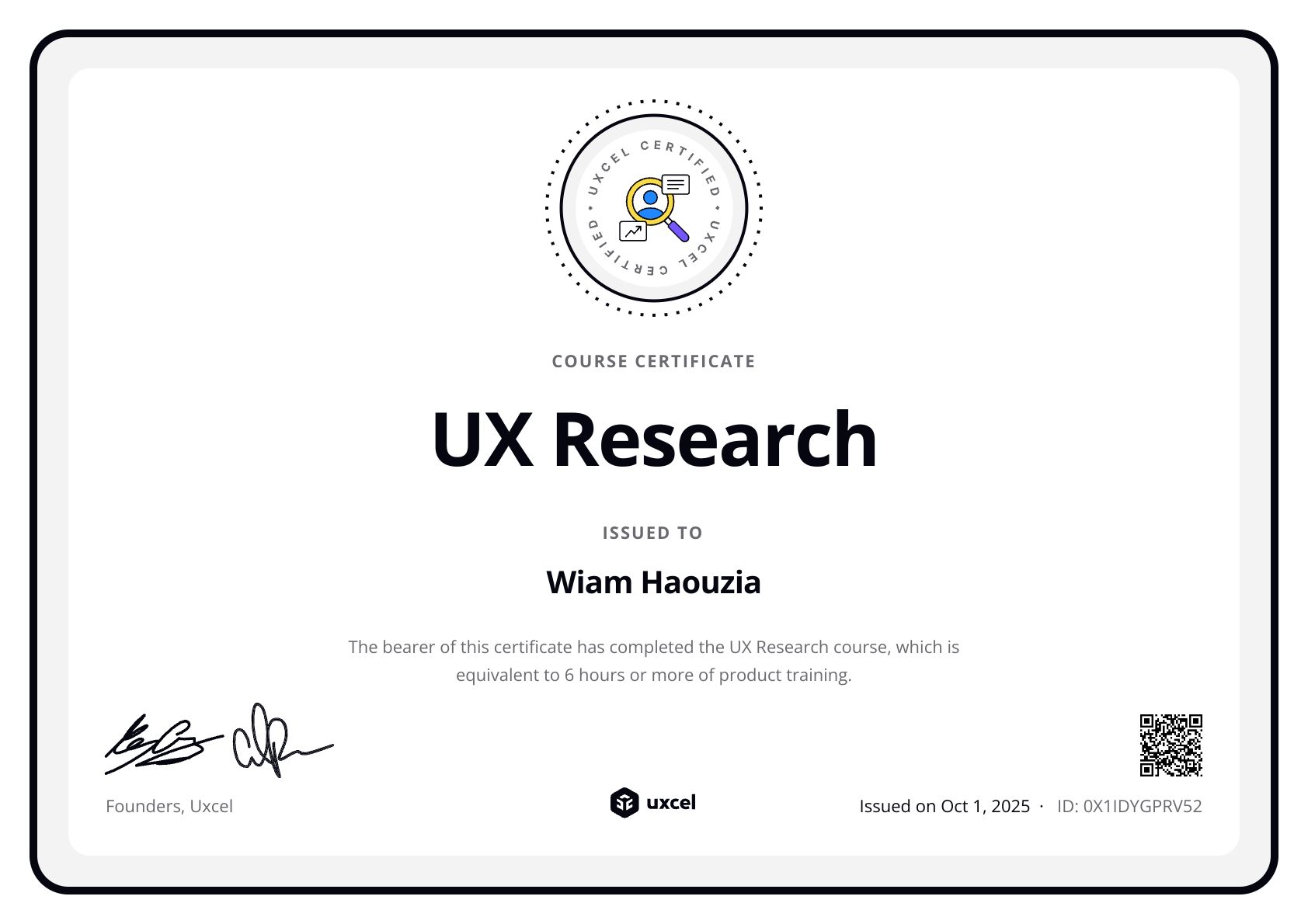 Wiam Haouzia's certificate